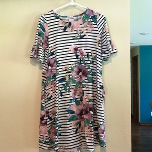 Black and white striped dress with floral.